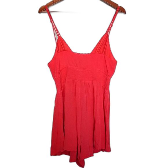 Forever 21 Stretch Crepe Babydoll Romper L Smocked Buttons Adjustable Straps Y2K - Picture 2 of 9
